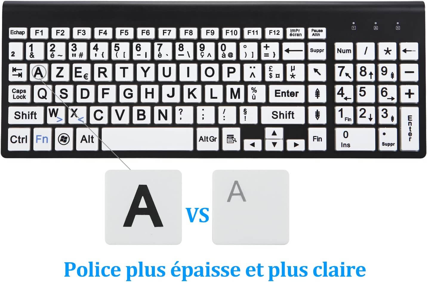 clavier sans fil pour malvoyant police caractere lettre grande grosse epaisse